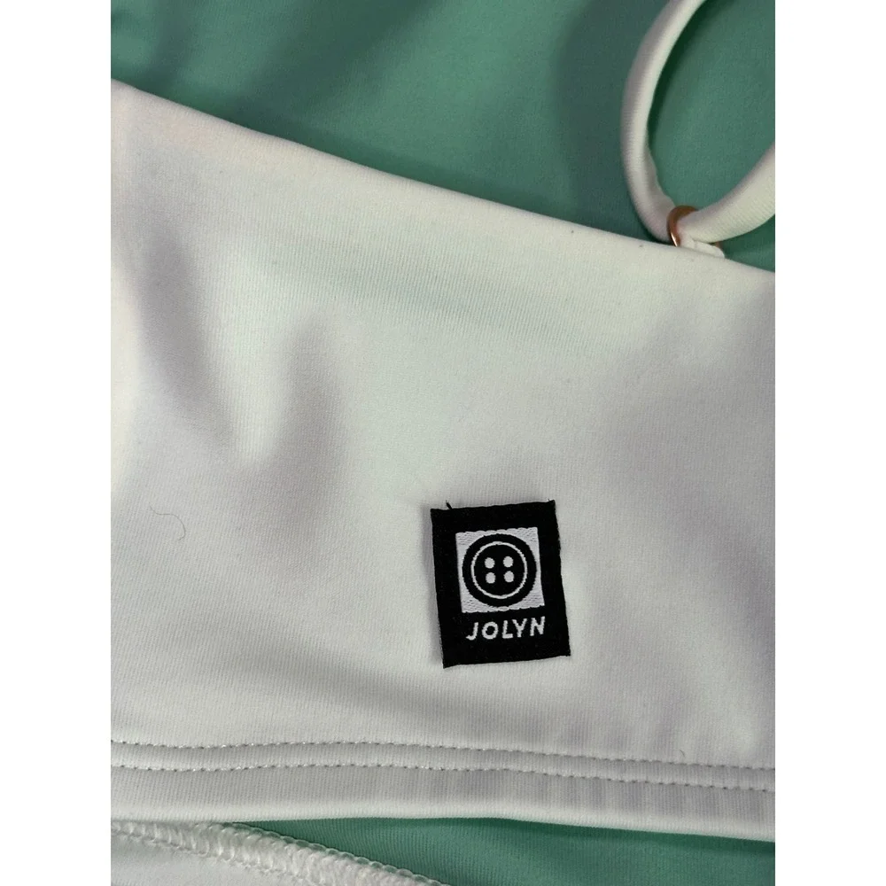 Jolyn Willa One Shoulder Bikini Top White Green Athletic Swimwear Size M UPF 50+ - Picture 3 of 5